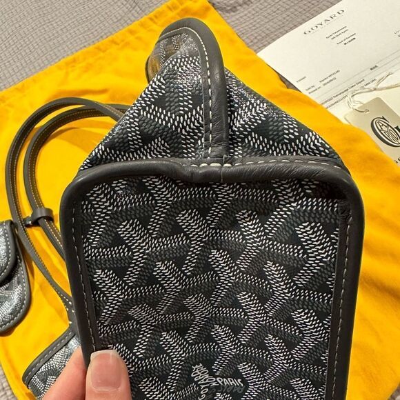 New Goyard Mini Anjou Canvas Leather Reversible Mini Tote Bag Grey White - Picture 10 of 15